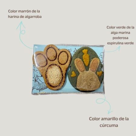 Galletas de pascua para perros. Gráfico explicativo de las galletas Select duo (huella y conejito).