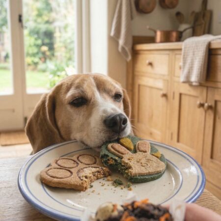 Galletas de pascua para perros. Perro comiendo galletas naturales de pascua